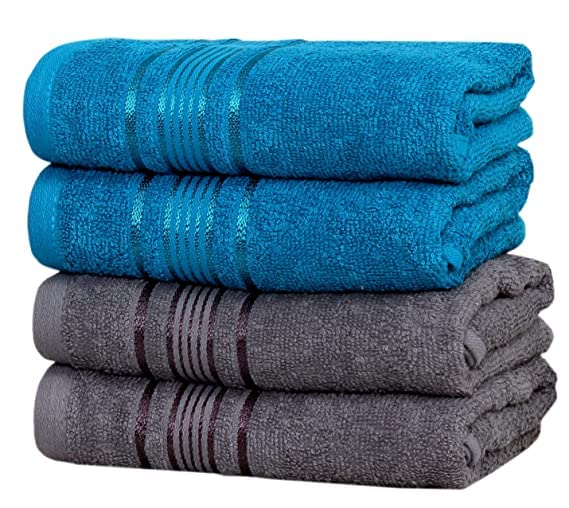 Image of 100% Cotton 4 Piece Hand Towel Set, 380 GSM Super Absorbency & Ultrasoft (40x60cm.) (Grey & Teal)