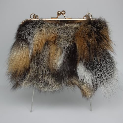 Image of Luxurious Fashion Natural Fox Fur with Hair Handbag for Women and Ladies