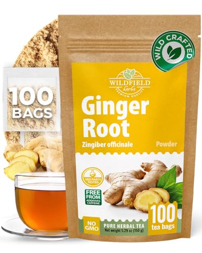 Image of 100 Bags Ginger Tea Ginger Root Tea Dry Dried Herb (Zingiber Officinale) - 100 Count 1.5g Bags Raiz De Jengibre