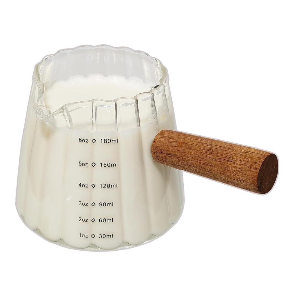 Idhadkc Espresso Cups Espresso Accessories, Milk Frothing Pitcher with Wood Handle 6oz 1 PCS