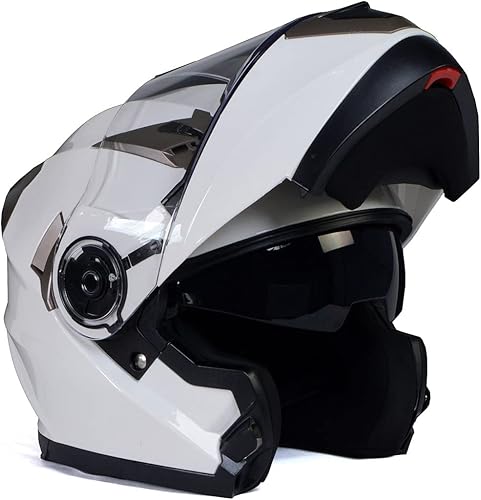 Milwaukee Helmets MPH9807DOT - Casco modular de motocicleta 'ionized' blanco brillante avanzado para hombres y mujeres con visera desplegable