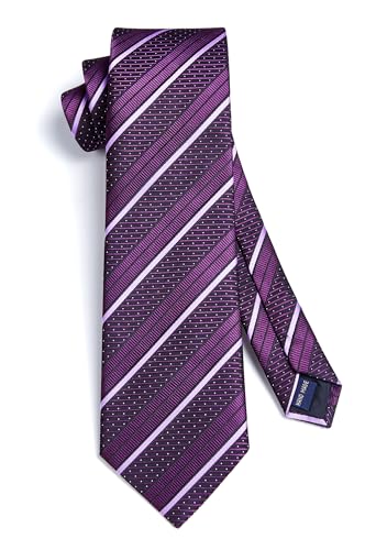 Image of HISDERN Mens Ties Set Stripe Plaid Ties for Men and Pocket Square Cufflinks Formal Silk Necktie Wedding Business