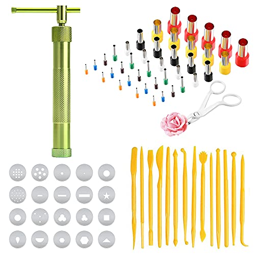 Seasonsky 56 PCS Polymer Clay Extruder kit, Rotary Clay Extruder with 20 Tips Sugar Extruder Disks, Polymer Clay Cutters, Clay DIY Tool for Clay Modeling Tool