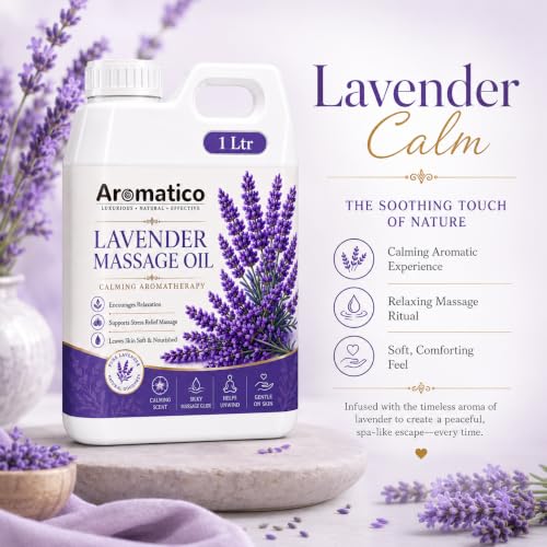 Image of AROMATICO Lavender Massage Oil 1 Litre | Professional Spa & Salon Bulk Refill Pack 1000ml