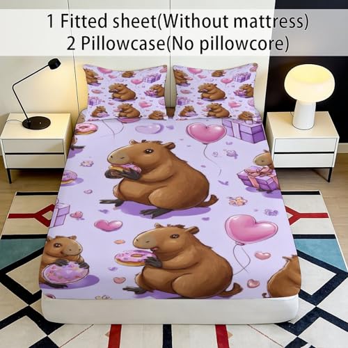 Drap housse capybara motif donut et cœur pour des nuits douces