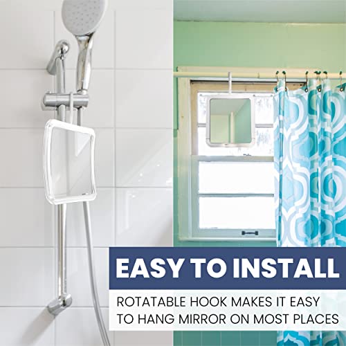 Mirrorvana Hangable Fogless Shower Mirror For Shaving With 360° Swivel Hook For Hanging - Anti Fog Shatterproof 6.3" X 6.3" Surface #TOP2