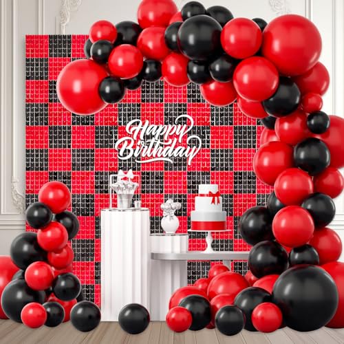 24pcs Black Red Sequin Wall Backdrop (4x6 ft) set