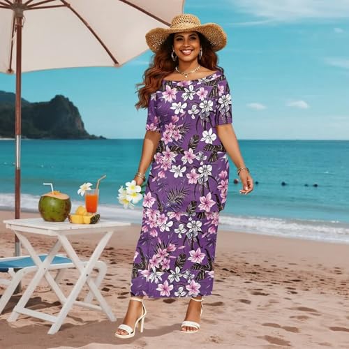 Womens Polynesian Puletasi Samoan Dress Short Sleeve One Shoulder Maxi Dress 2 Piece Outfit4