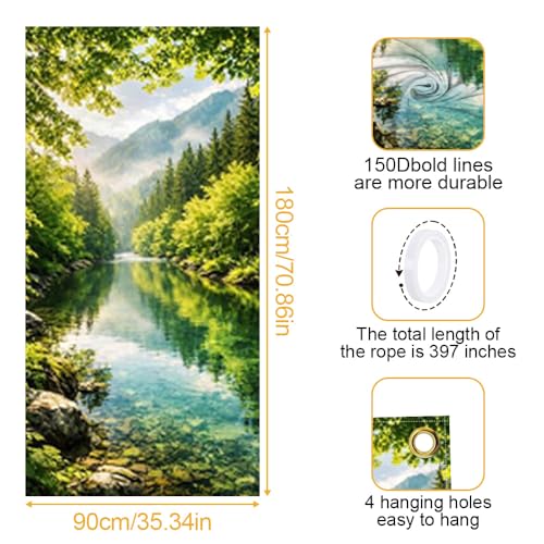 Image of Forest Mountain Lake Door Cover Nature Front Door Banner Decor