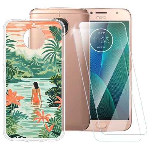Funda con patrón de natación para mujer compatible con Motorola Moto G5S Plus + [2 unidades] Protector de pantalla de vidrio templado, funda a prueba de golpes para Motorola Moto G5 Plus Special