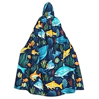 WHJDPP Ocean Fish Shark Printing Adult Hooded Cloak is a super large, comfortable, and durable Halloween hooded poncho