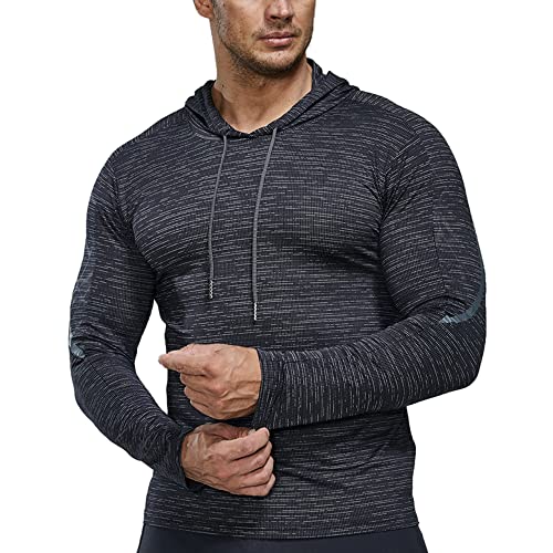 palglg Men Long Sleeve Compression Running Shirts Sports Hoodies Dry Fit Fitness Top 21801 Black L