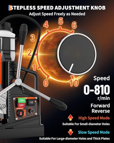 Image of Magnetic Drill, 1850W 2 inch Boring Diameter, 2922Lbf Power Portable Magnetic, 810 PRM, Variable Speed with Reversible,with 10Pcs Drill Bits 3Pcs Twist Drill and 1Pcs Plastic Box for Metal Surface