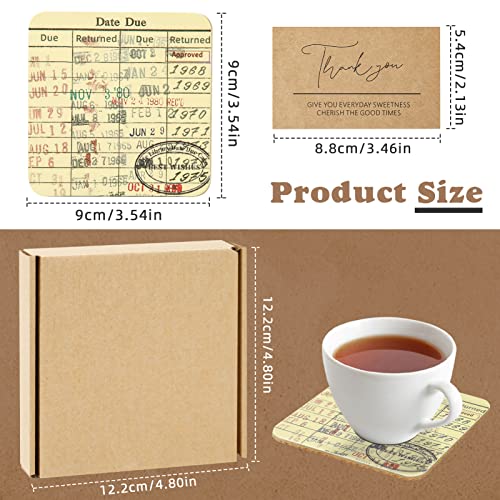 Vintage Library Due Date Card Coaster Set, 4pcs Library Card Coasters - Image 2