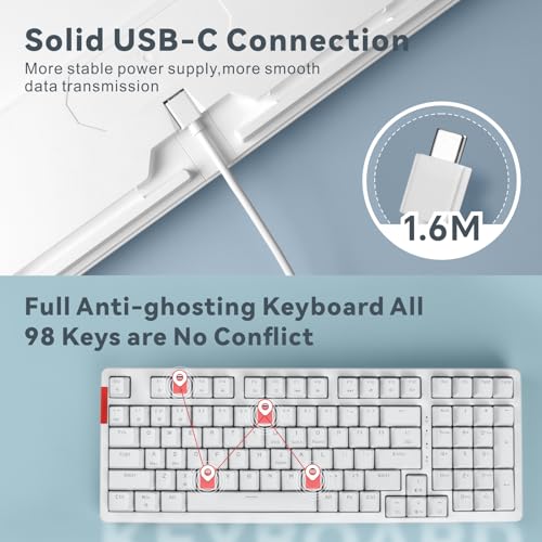 Image of Baytion Mechanical Gaming Keyboard, 99 Keys Wired Keyboard with Red Switches and RGB Backlit for iOS, Android and Windows, White