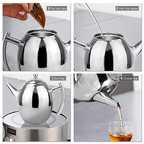 Premium Stainless Steel Teapot Set - 1L Metal Teapot with Filter, Mirror Finish Silver, Ideal for Restaurants and Living Spaces - Image 6