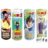 Dragon Ball Z Energy Drinks (4 Pack) Spirit Bomb (Goku), Warrior Power (Piccolo), Power Boost (Vegeta), and Flying Nimbus with 2 Gosutoys Stickers