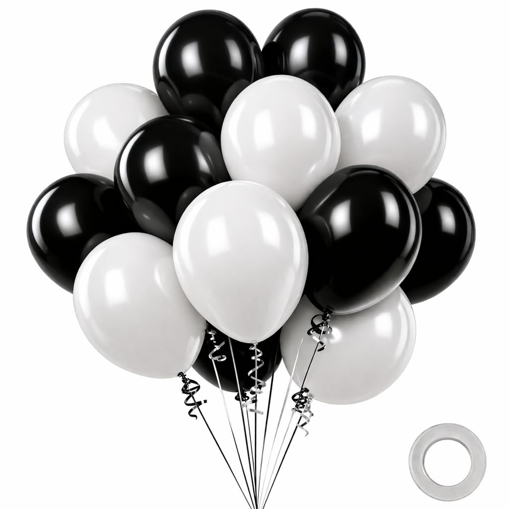 Black White Balloons 100 Pack 5 Inch Thick Latex Balloons for Birthday Wedding Party Event Decorations