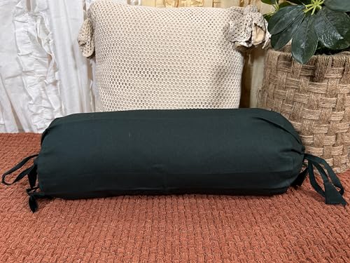 SAFFRON HANDICRAFTS 2 Pcs Cervical Neck Roll Pillow Cover with Drawstring Closures Round Neck Roll Pillow Case Cotton Bolster Pillowcases for Cylindrical Cushion (Bottle Green, 6 x13 inch (15x33 cm))
