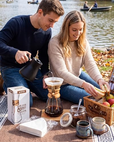 Image of AGOGO Pour Over Coffee Maker Set, 20oz Slim Style, 50 Paper Filters | Barista kit for home kitchen, Cafe, Camping & Office; 20oz-40oz Classic, Slim, Diamond styles; Includes brush & towel.