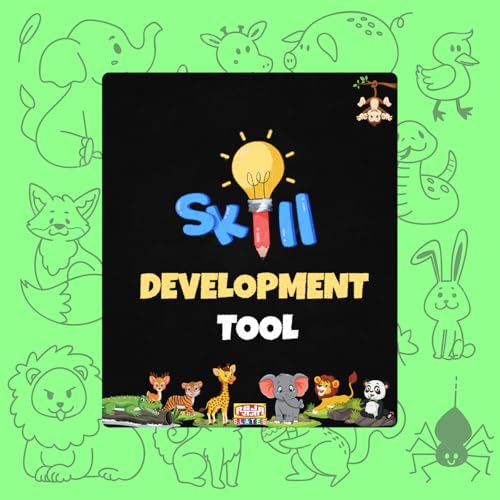 Image of TOKYODO Pre-Printed Rewriting Slates Chalk Board for Kids, Double Sided Writing Learning Black Board, with 4 Letter Spelling Cards (Pack of 4, Zoo)
