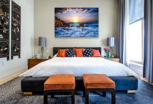 Muolunna Bk05869 Wall Art Decor Canvas Print Picture Sunset Blue Ocean 1 Panel Sea Waves Scenery Painting Artwork For Office Wall Decor Home Decoration Stretched And Framed Ready To Hang 24X36Inch #TOP4