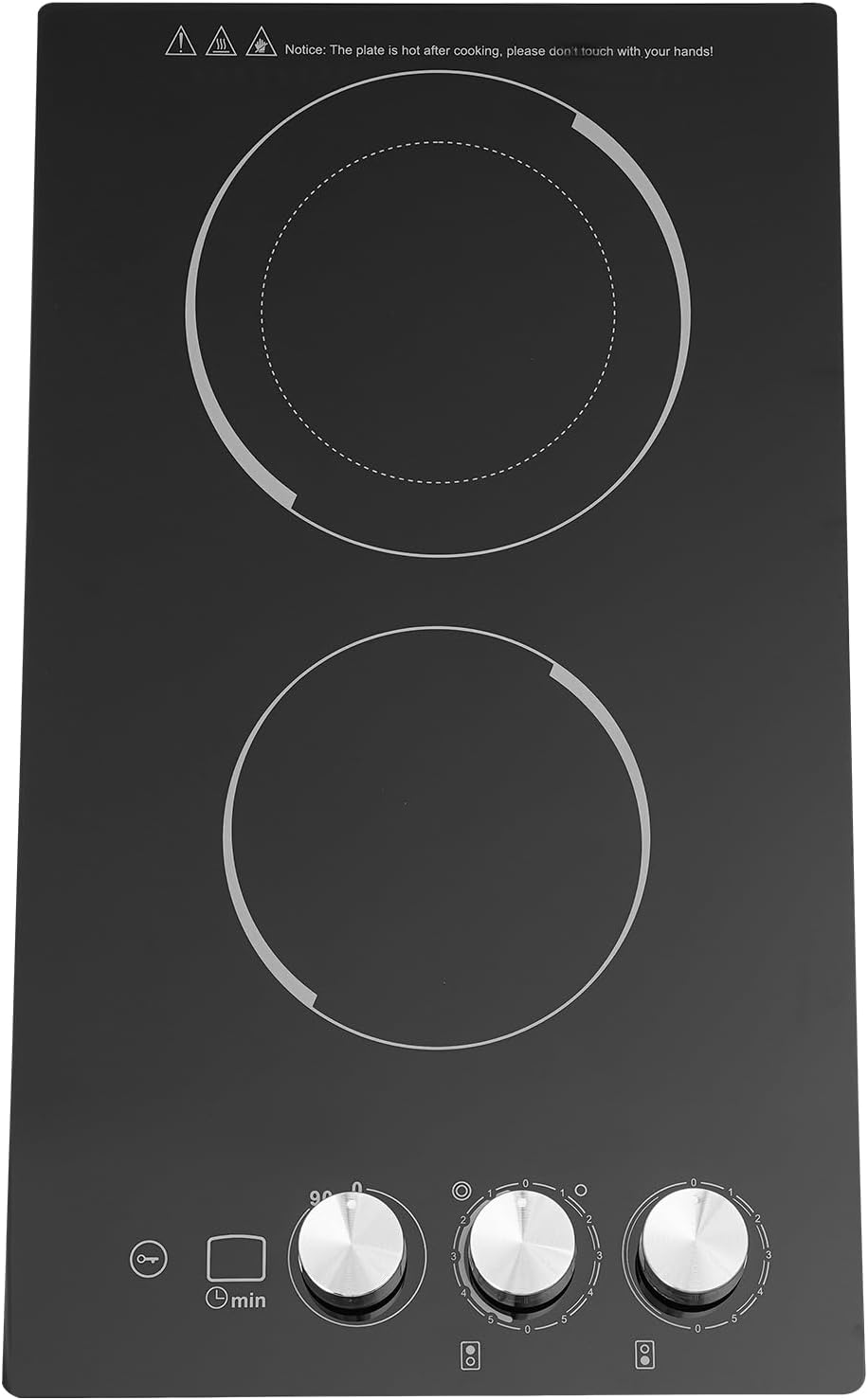Electric Cooktop 20 Inch, 1700W Drop-in 2 Burner Electric Stovetop in Black with 5 Power Levels, 0-99 Minute Timer, Child Safety Lock, 110V - 20.08x11.81x4.06in(No Plug)