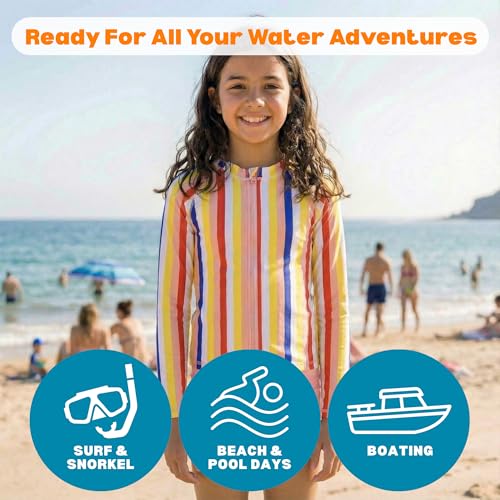 Image of SwimZip Girls' 3 Pc Swim Set w /Long Sleeve Rash Guard, Tankini & Shorts UPF 50+