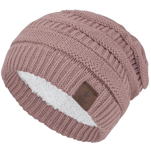 Durio Womens Knit Beanie Winter Thick Solid Fleece Lined Beanie Hats for Women Warm Slouchy Beanies Skiing Snowboarding Pink One Size