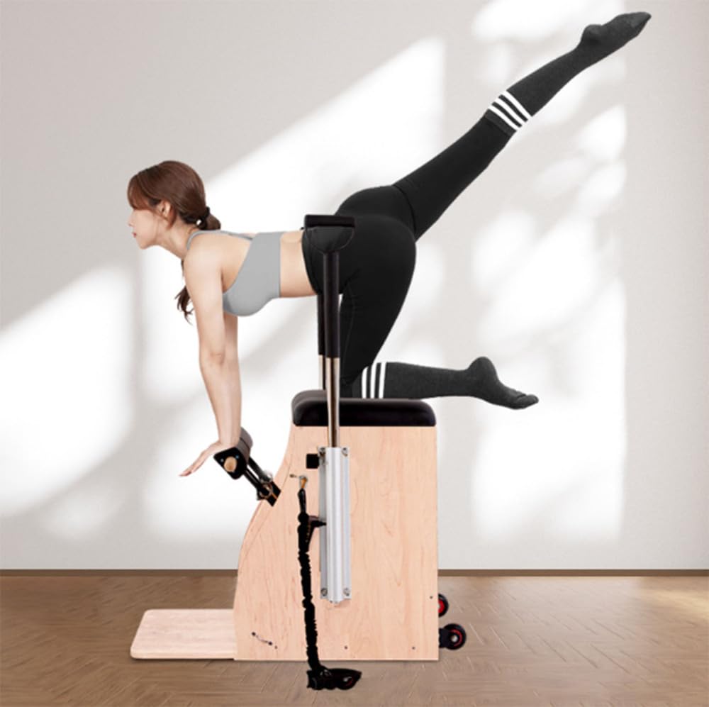 Asiento de Pilates de PU y Madera para Reformer, Corrector de Postura, Barril de Pilates, Silla de Pilates con Pedales y Asas divididos para Yoga, Set Multifuncional de Reformer de Pilates.
