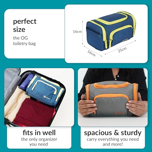 Destinio Toiletry Bag for Men and Women - Waterproof Pockets, Mesh Pockets, Hanging Hook - Shaving Kit Bag, Travel Pouch and Toiletry Kit Cosmetics, Gadget, Make up, Accessories (Dark Blue) 6 51Qy9KuSNUL