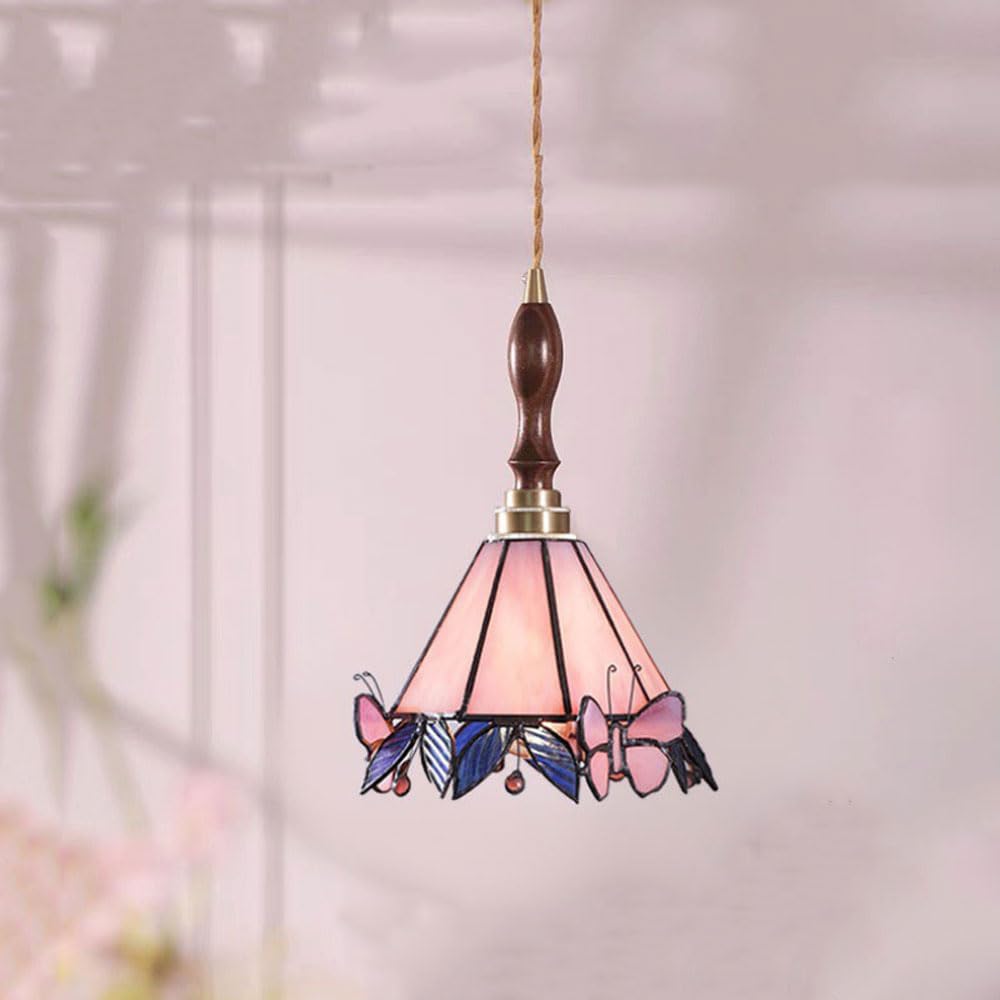 Lámpara de techo E27 de cristal con diseño de mariposas y altura ajustable