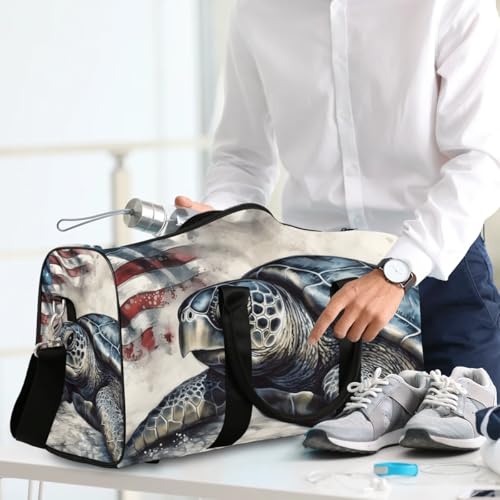 Sea Turtle Stars Stripes Foldable Lightweight Duffle Bag for Travel - Waterproof Carry On Bags for Airplanes, Travel Duffel Bags for Gym, Weekend2