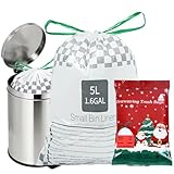 Bolsas de basura pequeñas de Navidad de 5 litros con cordón, bolsas de basura fáciles de quitar, 55 bolsas de basura para baño, oficina, dormitorio, cocina, oficina, diseño festivo