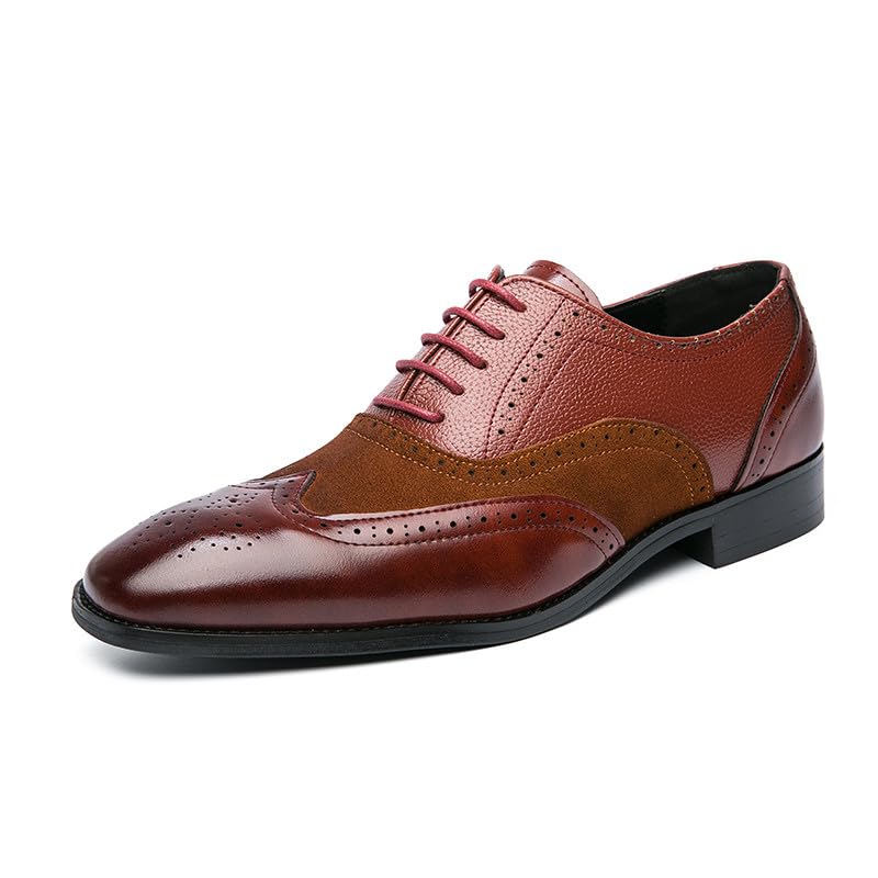 Image of Santimon Men's Classic Modern Formal Oxford Wingtip Lace Up Dress Shoes, Two-Tone Perforated Brogues Uniform Casual Oxford Dress Shoes