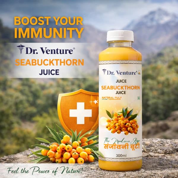 Image of Dr. Venture Seabuckthorn Juice 300ml with Natural Pulp | No Added Sugar | Rich in Omega 3, 6, 7 & 9 | Vitamin A, B, C, D, E & K | Daily Wellness & Energy Support Drink