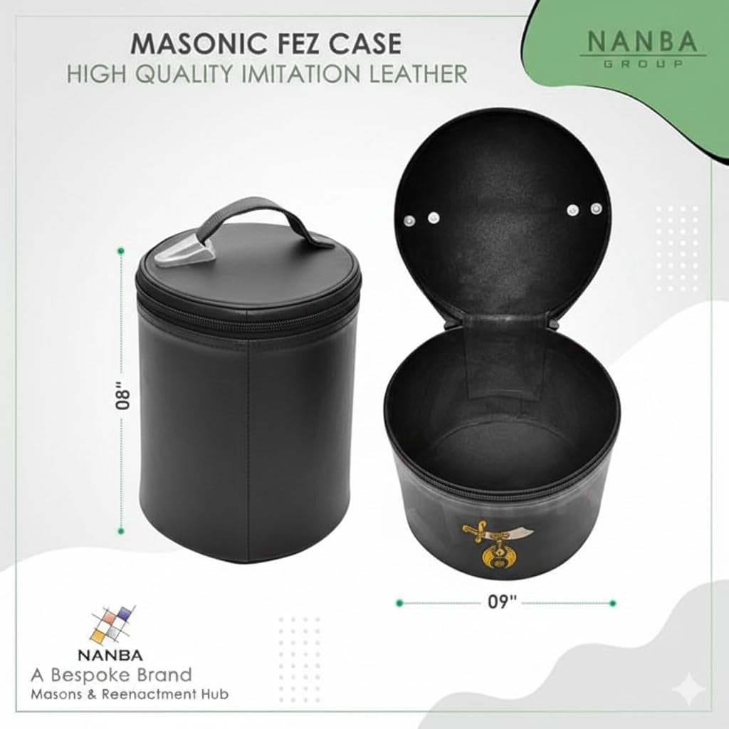 Masonic Machine Embroidered Shriner Fez Hat Case – Deluxe Fez Hat Storage Box - Imitation Leather Gifts - Display Case for Masonic & Eastern Star