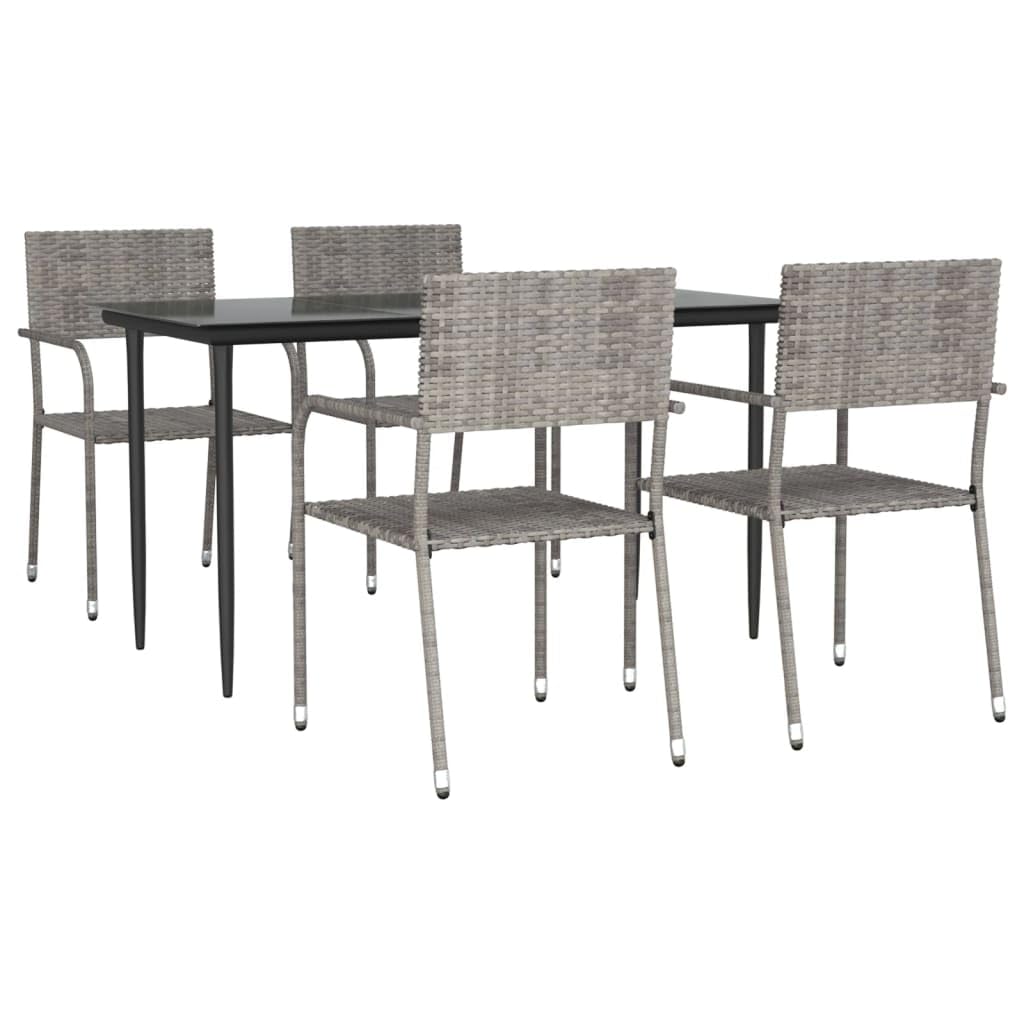 KCCKOM Garden Furniture Set 5 Piece Patio Dining Set Gray and Black Poly Rattan and Steel