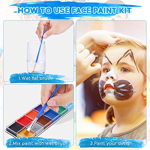ETEREAUTY Face Body Paint, Halloween Cosplay Makeup with 12 Colors, 5 Disposable Towels, 4 Brushes - Face Painting Kits for Kids and Adults, Face Paint Kit for Sensitive Skin, Easy on/off - Thumbnail 4