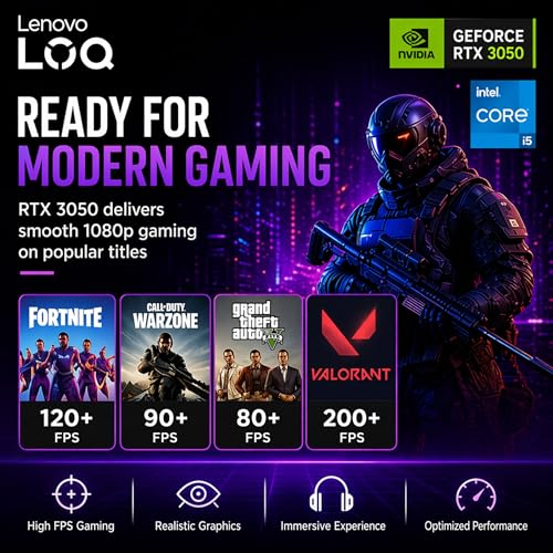 Image of Lenovo LOQ Essential Gaming Laptop, 15.6 inch FHD 144Hz Display, 8-core Intel Core i5-12450HX, 32GB DDR5, 512GB PCIe SSD, GeForce RTX 3050, HDMI, Wi-Fi 6, RJ-45, Card Reader, Windows 11, Non-Backlit