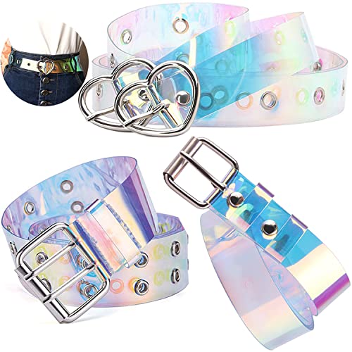 Saijer Cinturón Transparente, 3 PCS Cinturilla Invisible Punk De PVC, Doble Ojal, Moda Cintura Jalea Joker para Mujer Chicas