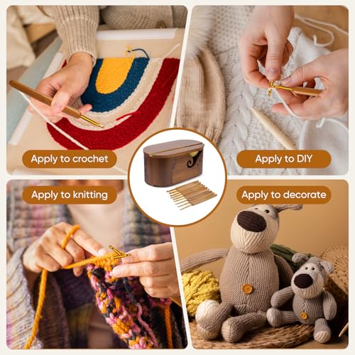 Image of Miglaja Yarn Bowl - Large Size Wooden Yarn Holder, Smooth Crochet Bowl with 9pcs Knitting Hooks Yarn Bowls for Crocheting Yarn Storage (with LID)