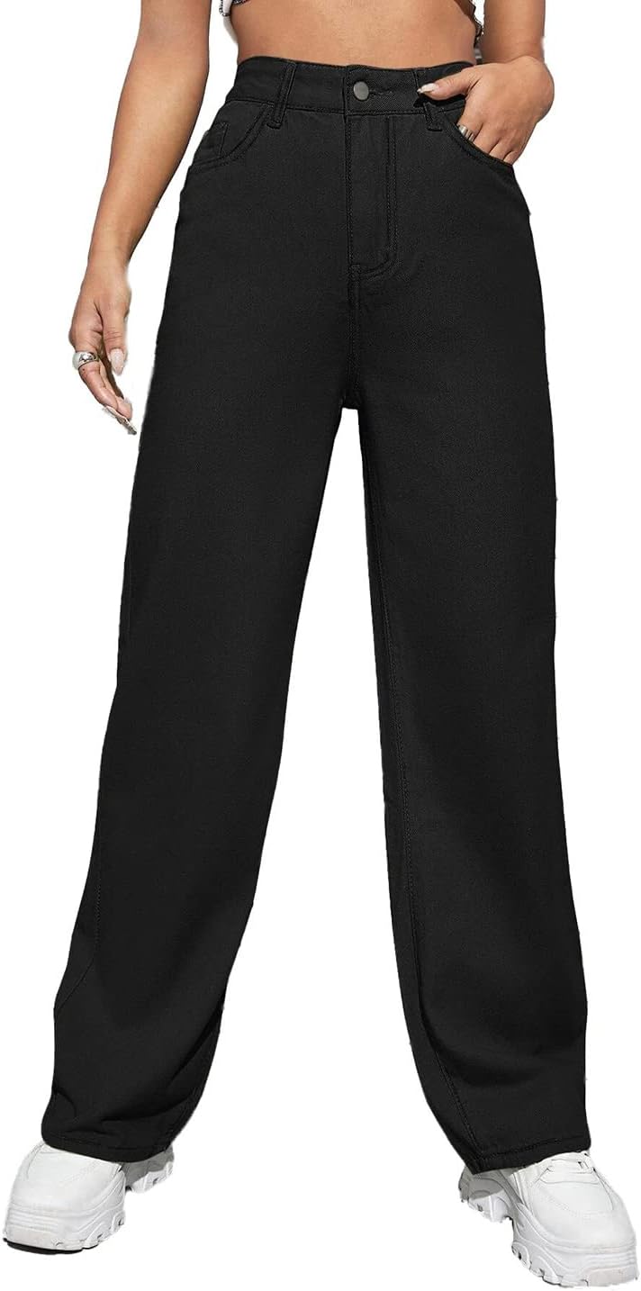 Women’s High Rise Wide Leg Jeans|Cotton Blend Straight Fit Denim|Trendy Comfortable Casual Wear