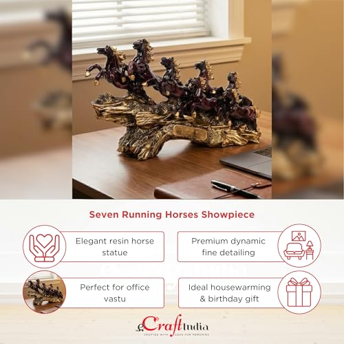 Image of eCraftIndia Resin 7 Running Victory Horse Statue | Vastu Feng Shui Showpiece for Home Decor Office | Horse Figurine Good Luck Gift for Housewarming Birthday