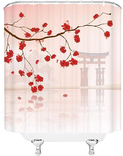 Duschvorhang 180x200 cm Japan 3D Duschvorhänge Distel Shower Curtains Textil Anti Schimmel Wasserdicht Dusch Vorhang für Badewanne Polyester Stoff Waschbar Bad Vorhang mit 12 Haken H2749