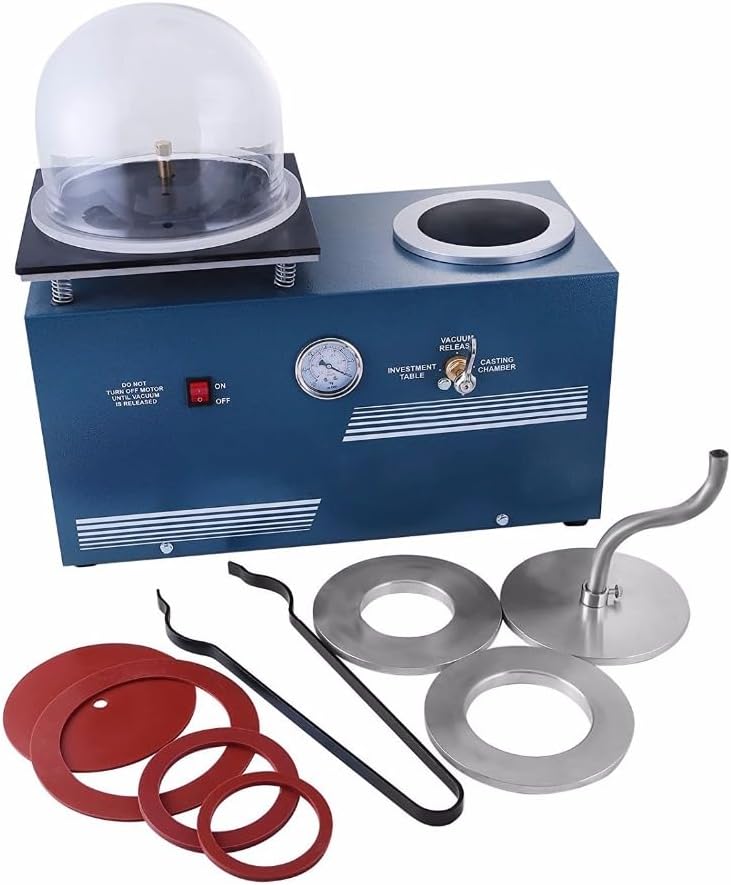 Vacuum Investing Casting Machine 1/2 HP, 3 CFM Lost Wax Cast Combination 2L with a 9" x 8" Bell Jar for Jewelry Processing Factories and Artwork Manufacturers to Make high-densit Jewelry