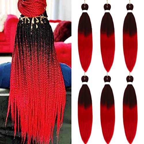 Ombre Red Braiding Hair Pre Stretched Black to Red...