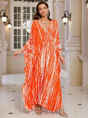 Image of KEYLORTING Plus Size Kaftan Dress Women, African Moo Moo Print Caftan, Batwing Dress, Beach Cover Up for Party and Loungewear