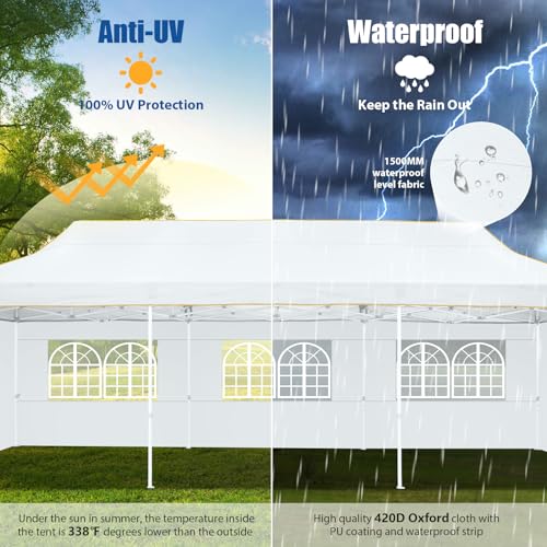 Image of Hoteel 10x30 Heavy Duty Pop Up Canopy Tent with 5 Sidewalls,White