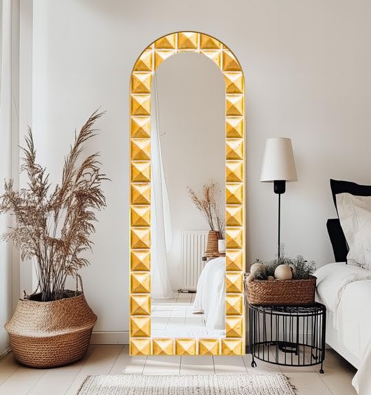 Specchio da pavimento a mosaico a forma di piramide dorata, lunghezza completa, 50,8 x 160 cm (larghezza x altezza), con cornice nera e cornice nera